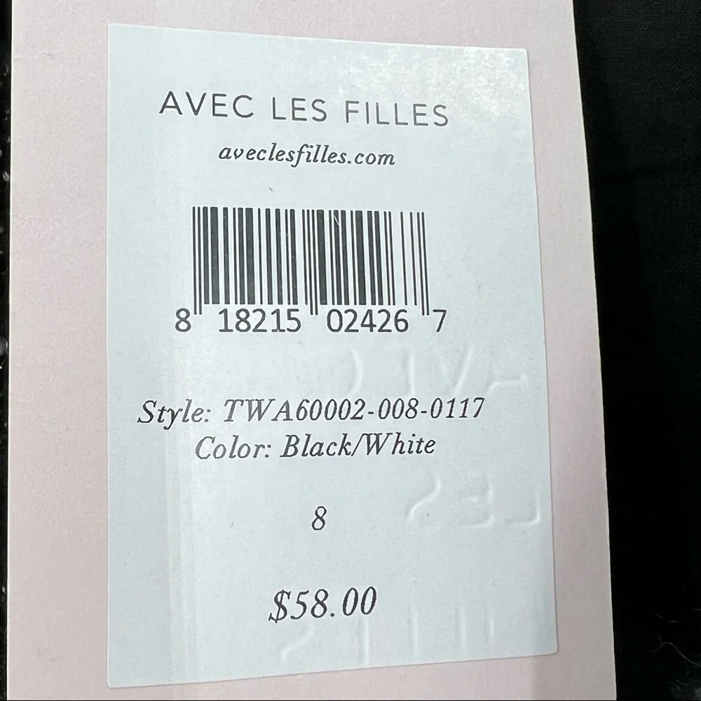 Avec Les Filles High-Waist Zip-Front Tweed Black & White Metallic Mini Skirt NWT